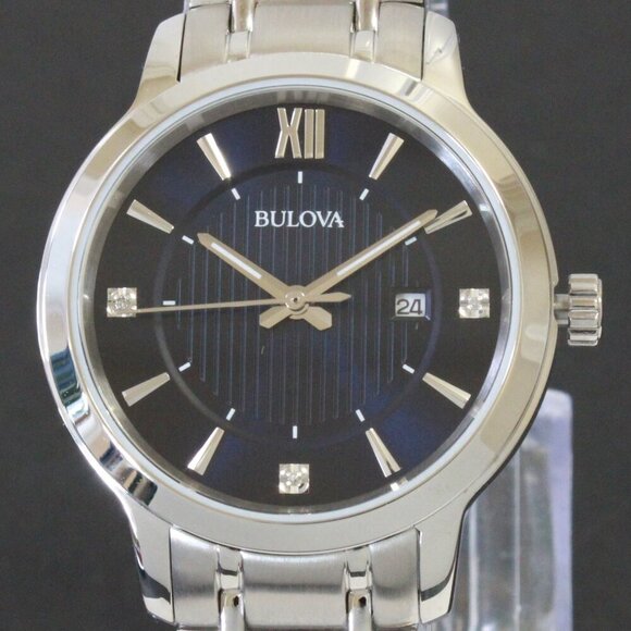 Bulova Classic Diamond Accent Ladies Watch Stainless Deep Blue Dial 32mm - Picture 9 of 14